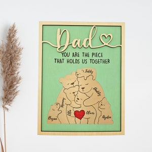 Personalized Wooden Bear Family Puzzle 3D Engraved with Family Name, Home Decor Gift for Parents, Gifts for Dad, Anniversary Gifts for him