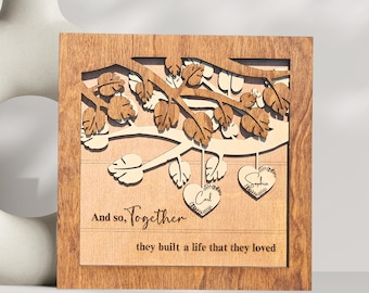 Letrero de aniversario de madera personalizado, regalo grabado para pareja