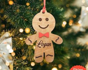 Personalized Gingerbread ornament for Boy Girl Child Kid him her, Christmas ornament, Custom Ornament Gift, Christmas tree, wooden ornaments