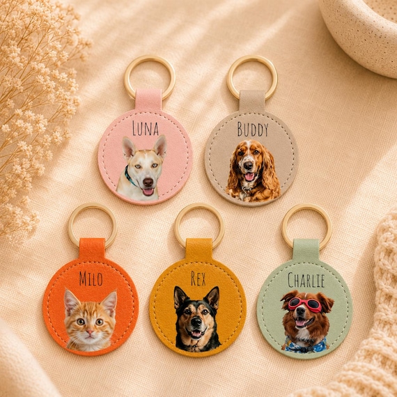 Pet Photo Keychain | Memorial Pet Gift | Personalized Dog & Cat Picture Keyring | Custom Leather Photo Keepsake | Gift for Pet Lovers