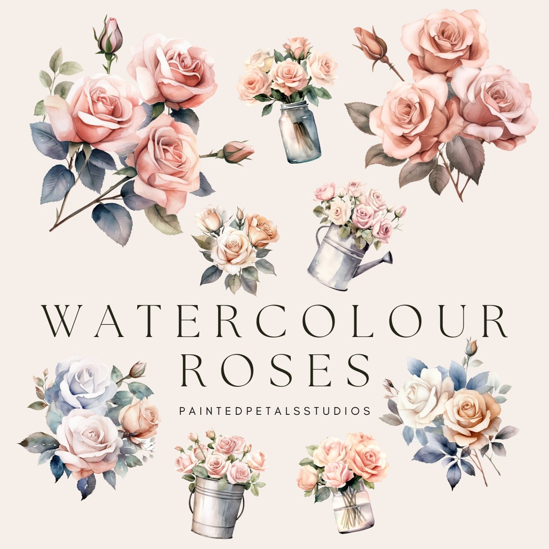 Blush Pink Watercolor Roses, Wedding Clipart, Premade Clipart, Vintage