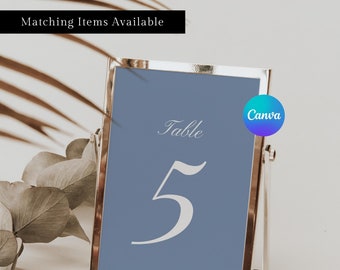 Table Number Sign | Dusty Blue Template | Table Signs | Elegant Classic Wedding | Digital Download