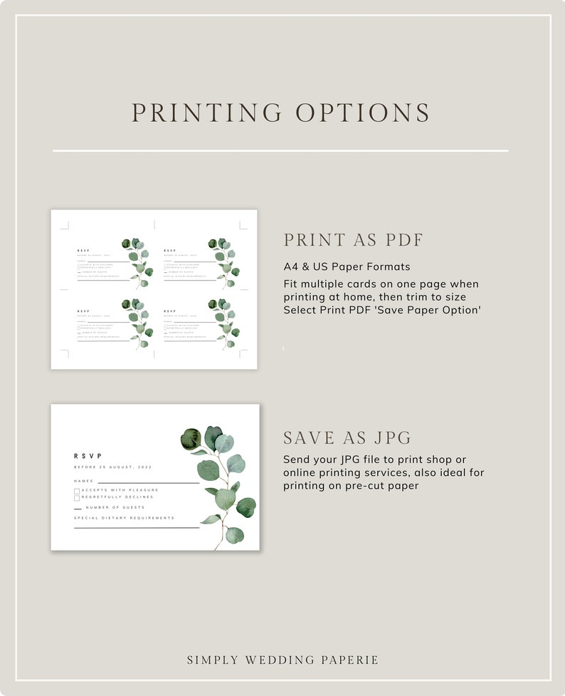 Modèle de carte RSVP, Boho Eucalyptus Wedding Invitation Insert, Printable Greenery Wedding Card image 5