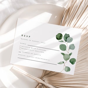 Plantilla de tarjeta RSVP, inserción de invitación de boda Boho Eucalyptus, tarjeta de boda de vegetación imprimible imagen 4