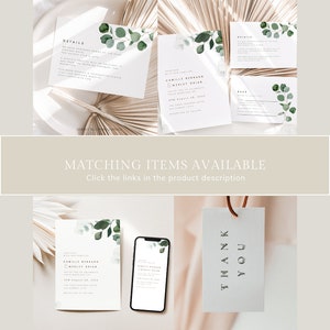 RSVP Kartenvorlage, Boho Eukalyptus Hochzeitseinladung einfügen, druckbare grüne Hochzeitskarte Bild 9