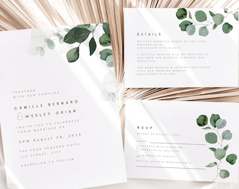 Wedding Invitation Bundle | Whimsical Eucalyptus Invitation Suite | Wedding Invitation | Greenery Wedding | Invitation Set