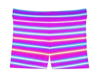 Neon Striped Womens Shorts Colorful Athletic Bottoms
