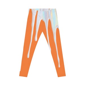 Drippy Cream Women&#39;s Leggings, Trendy Yoga Pants, Festival Attire, Orange Activewear, Stylish Lounge Leggings, Gift for Her