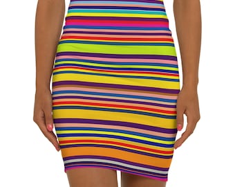Vibrant Striped Pencil Skirt: Mid-Waist 4-Way Stretch - Party & Office
