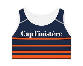 Orange Stripe Sports Bra: Dark Blue Activewear, Gym & Yoga
