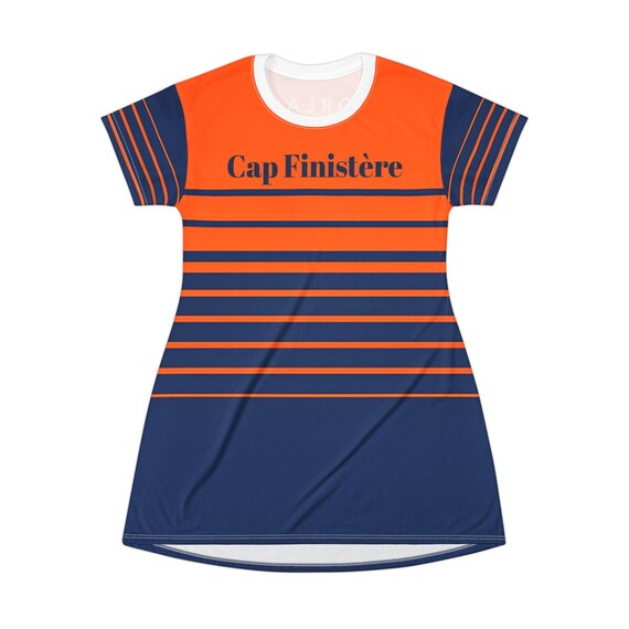 Striped T-Shirt Dress: Orange & Dark Blue, Casual Summer Wear