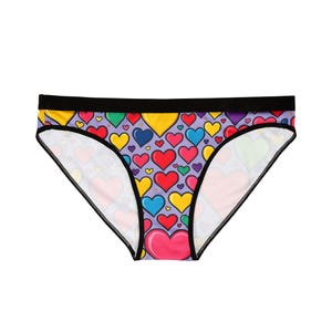 Colorful Heart Print Women&#39;s Underwear, Cute Lingerie, Valentine&#39;s Day Gift, Playful Panties, Fun Intimates, AOP Briefs