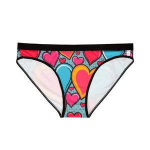 Cute Heart Print Women&#39;s Underwear, AOP Lingerie, Colorful Panties, Valentine&#39;s Day Gift, Flirty Intimates, Playful Sleepwear