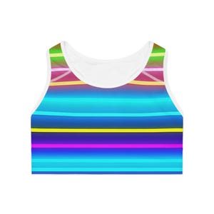 Vibrant Striped Sports Bra, Women&#39;s Activewear, Gym Top, Fitness Bra, Workout Gear, Colorful Athletic Wear