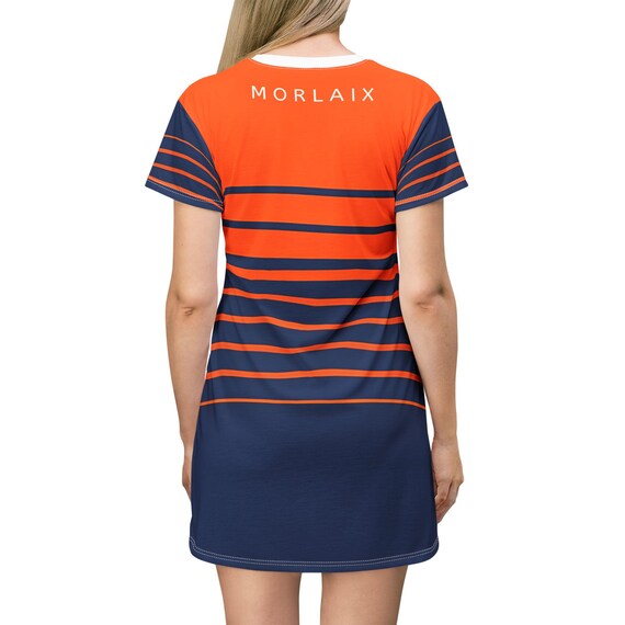 Striped T-Shirt Dress: Orange & Dark Blue, Casual Summer Wear
