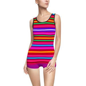 Women&#39;s Vintage Striped Swimsuit, Colorful Swimwear, Retro Beach Outfit, Summer Pool Party Swimwear, Vacation Essential, Gift for Her