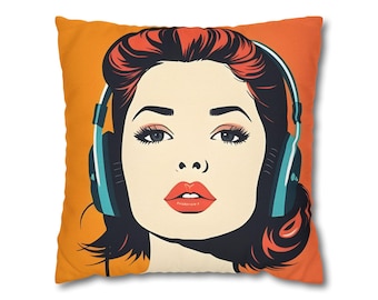 Funda de almohada retro pop art: decoración para el hogar para amantes de la música