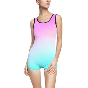 Women&#39;s Vintage Gradient Swimsuit, Retro Beachwear, Summer Pool Party Suit, Vacation Swimwear, Floral Swim Outfit