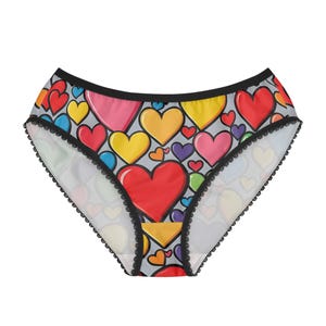 Colorful Heart Pattern Women&#39;s Briefs | Cute Lingerie, Gift for Her, Everyday Comfort, Valentine&#39;s Day, Heart Motif