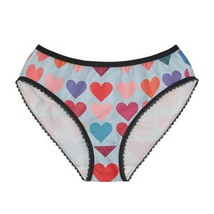 Cute Heart Pattern Women&#39;s Briefs, Valentine&#39;s Day Lingerie, Floral Underwear, Comfortable Panties, Love Themed Intimates