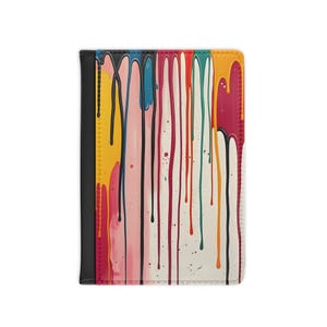 Capa para passaporte com gotejamento vibrante, carteira de viagem, presente exclusivo para viajantes, acessório inspirado em arte, item essencial de viagem colorido