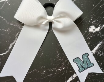 Team Letter With Outline Customizable Game Day Long Tail Cheer Bow