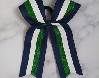 Dual Center Stipes Long Tail Customizable Game Day Cheer Bow