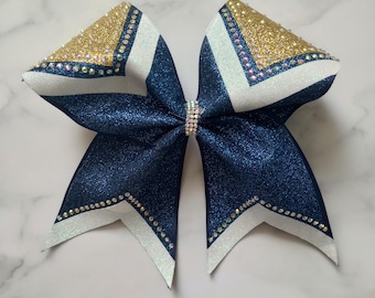 Tricolor Glitter and Rhinestone Competition Cheer Bow
