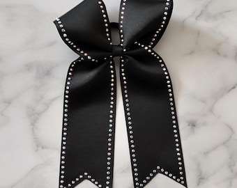 Rhinestone Outline Long Tail Cheer Bow