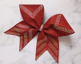 Diagonal Tails Glitter and Rhinestone Customizable Cheer Bow