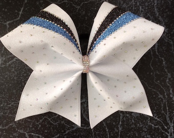 Tri Color Glitter and Rhinestone Competition Cheer Bow