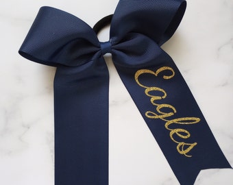 Name on both sides Long Tail Cheer Bow