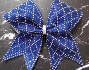 Diamond Pattern Glitter and Rhinestone Cheer Bow