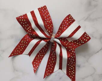 Stripes Glitter and Rhinestone Cheer Bow