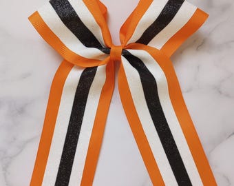 Striped Long Tail Glitter Customizable Game Day Cheer Bow