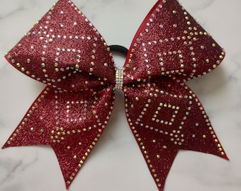 Center Diamond Glitter and Rhinestone Customizable Cheer Bow