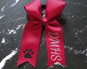 Writing and Paw Print Long Tail Customizable Game Day Cheer Bow