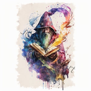 4 Wizard Clipart, Bundle, multicolor, Watercolor clipart, magic clipart, fantasy clipart, PNGs, Commercial Use, instant Digital Download