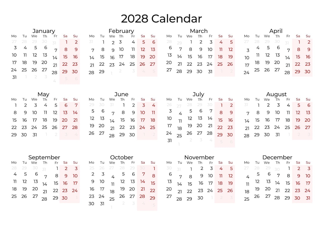 2025-2030 Monthly Calendar: Landscape Printable (PDF) - Etsy