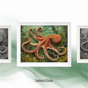 Wool Painting Style Octopus Art Print: Nautical Wall Decor (Digital Download)