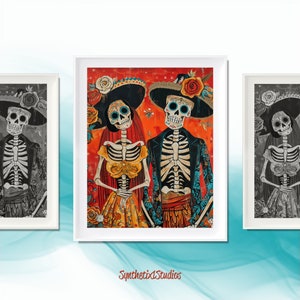 Day Of The Dead Digital Art Print, Dia De Los Muertos Wall Decor, Ofrenda Altar, Mexican Folk