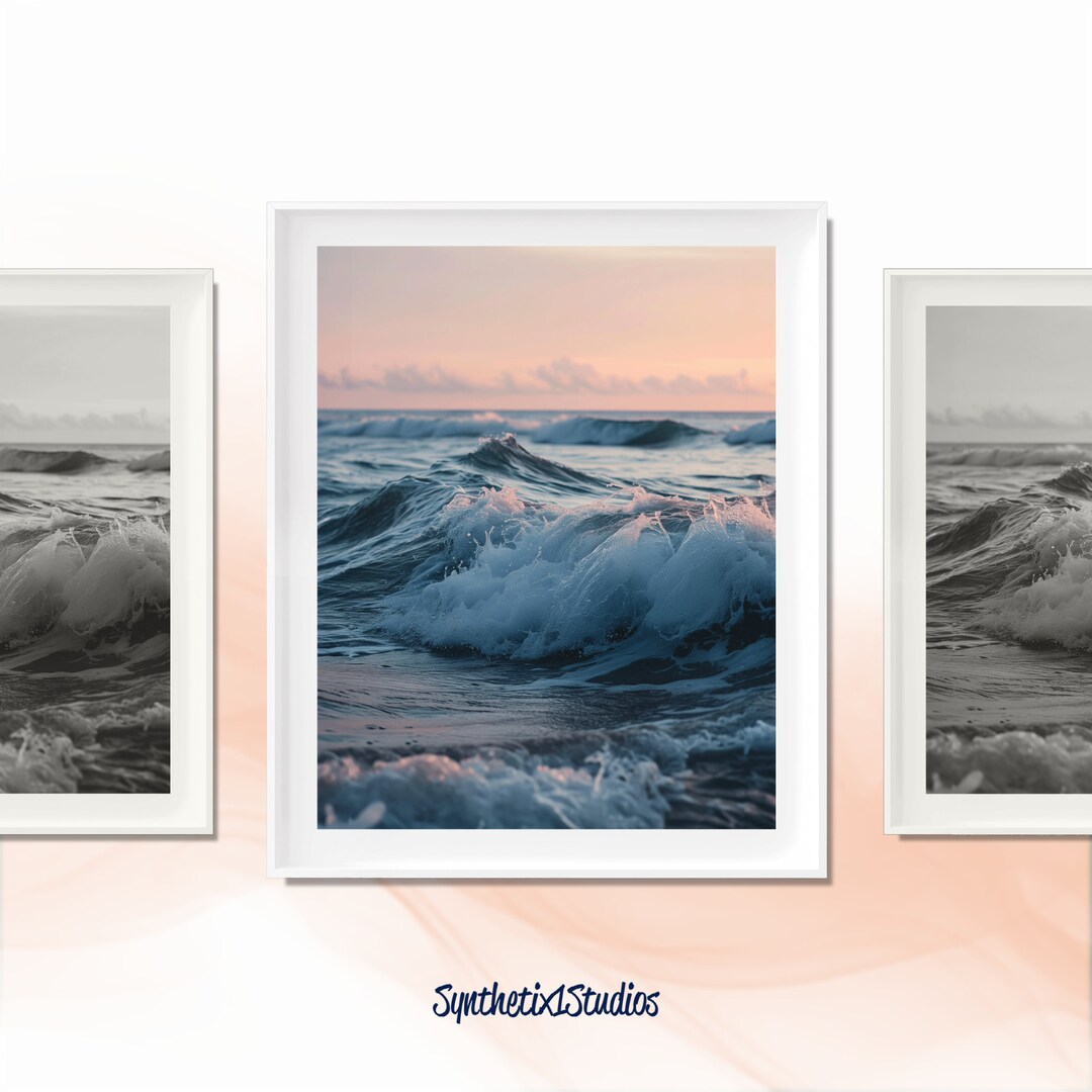 Ocean Digital Art Print, Sea and Sky Painting, Serene Seaside Wall Art