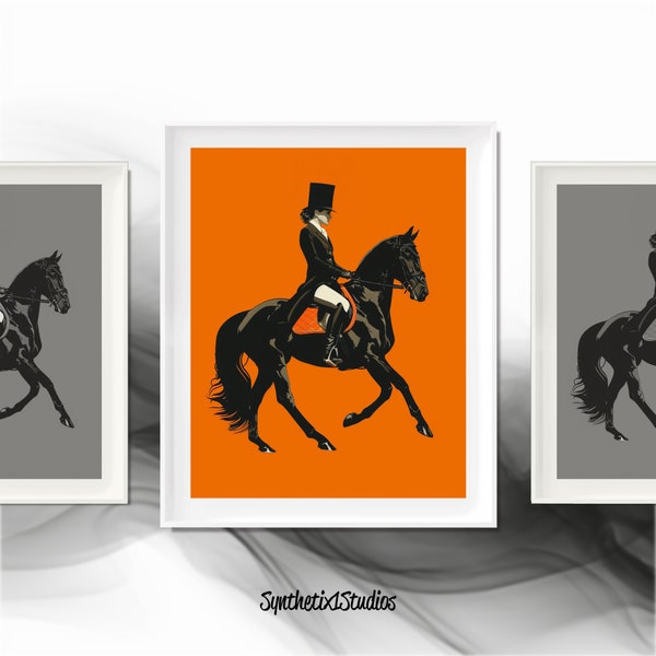 Equestrian Digital Art Print, Signature Orange Wall Art, Horse Lover Gift, Farmhouse Style Decor, Signature Wall Hangings