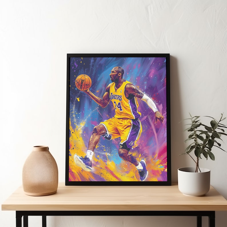 NBA Digital Art Print, Kobe Bryant Wall Decor, LA Lakers, Iconic