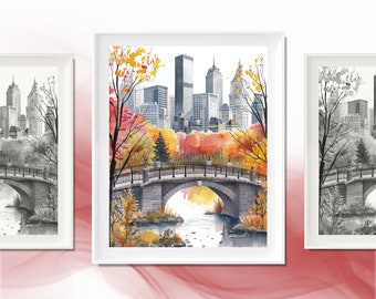 Boston Cityscape Watercolor Art Print: Scenic Massachusetts Wall Decor (Digital Download)