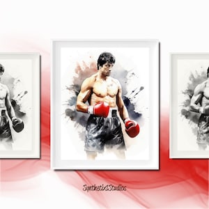 Rocky Balboa Digital Art Print, 1980's Aquarell Film Charakter, Wanddekoration für Box-Fans, Geschenk für Filmliebhaber