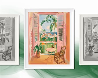Mediterranean Sea View Print: Henri Matisse Style Watercolor (Digital Download)