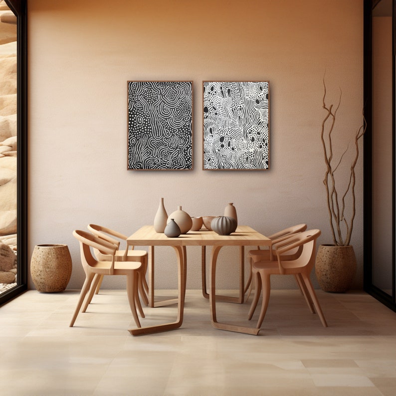 Aboriginal Digital Art Print, Black and White Wall Art, Australian