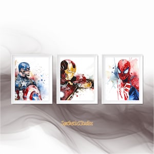 Superhero Digital Art Print, Comic Book Wall Art, Set Of 3, Boys Bedroom Ideas