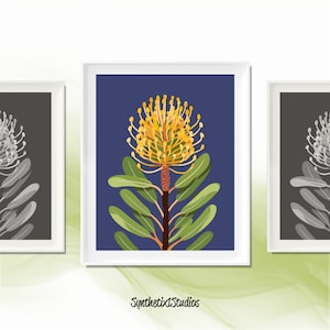 Australian Banksia Digital Art Print, Yellow Flower Wall Decor, Floral Illustration, Nature Lover Gift, Modern Botanical Art